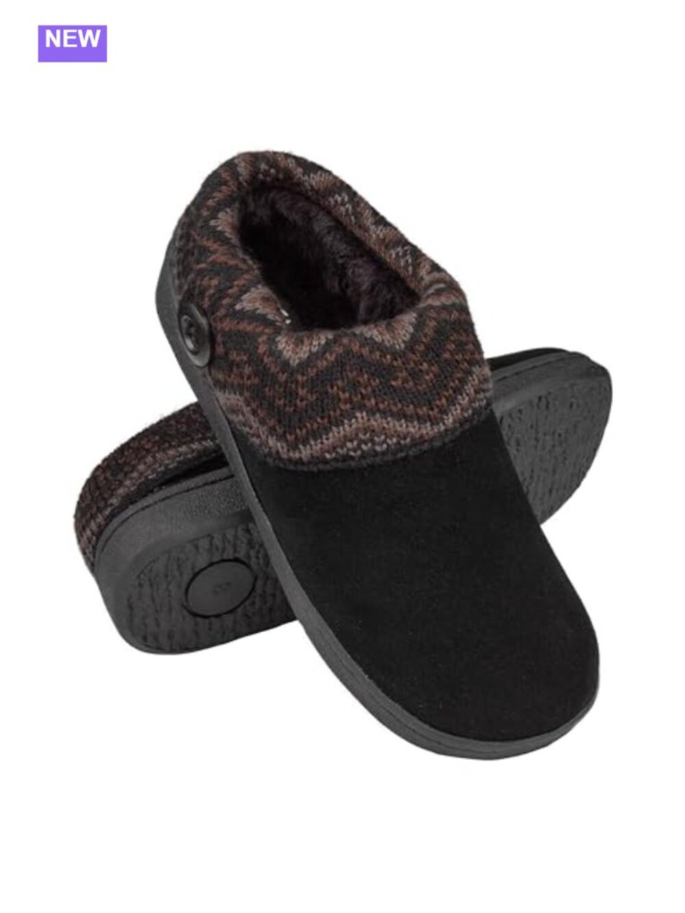 Knit Scuff Slipper with Suede Insole, Women's Size 5 Wide, Solid Round Toe,